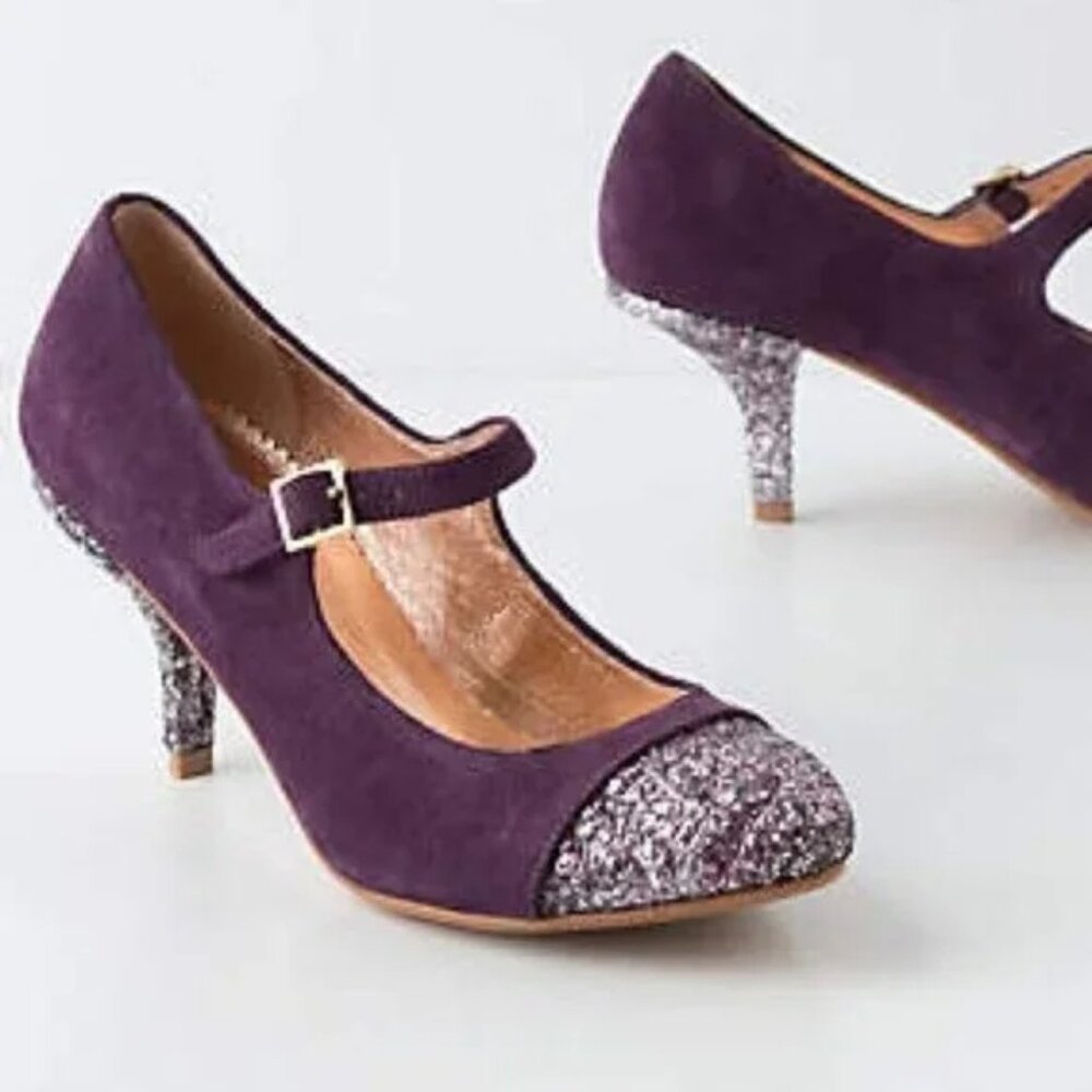 Miss Albright / Anthropologie glitter-capped mary jane heels, sz 7